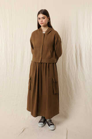 Kargo Cep Müslin Etek Takım Kahverengi - 3