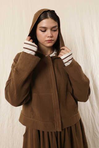 Kargo Cep Müslin Etek Takım Kahverengi - 4