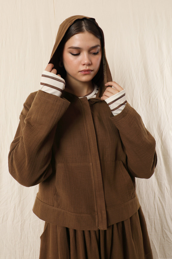 Kargo Cep Müslin Etek Takım Kahverengi - 4