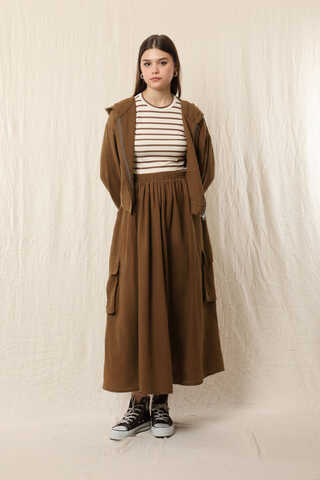 Kargo Cep Müslin Etek Takım Kahverengi - 5