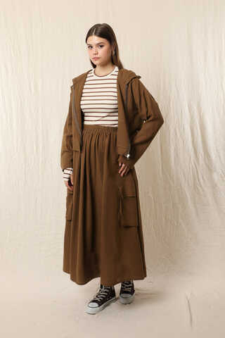 Kargo Cep Müslin Etek Takım Kahverengi - 2