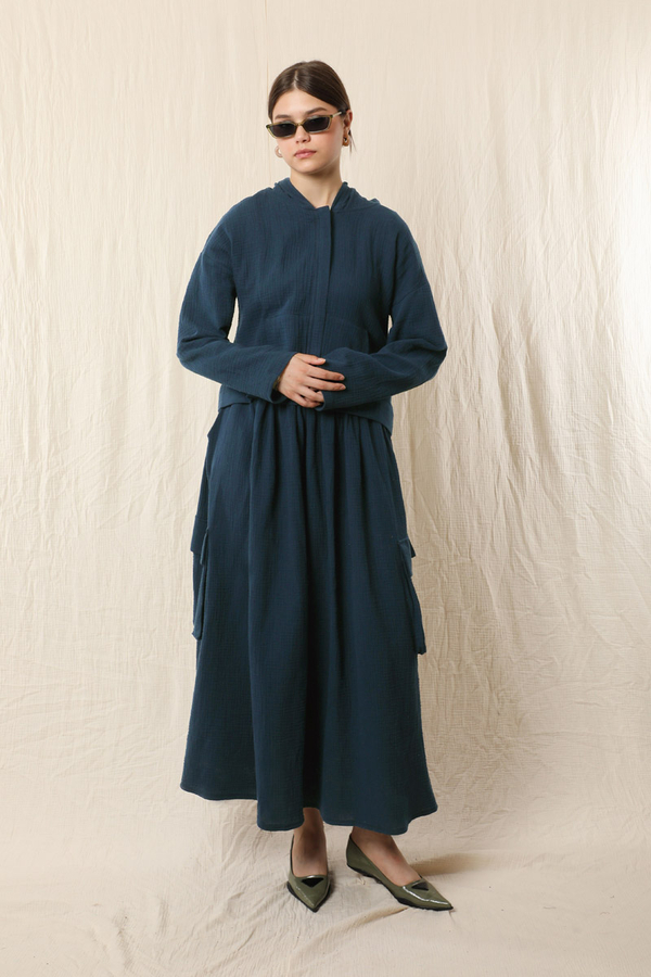Kargo Cep Müslin Etek Takım Lacivert - 5