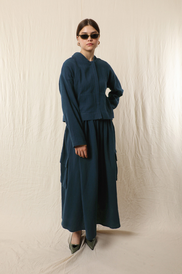 Kargo Cep Müslin Etek Takım Lacivert - 1