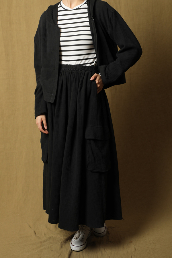 Kargo Cep Müslin Etek Takım Siyah - 4