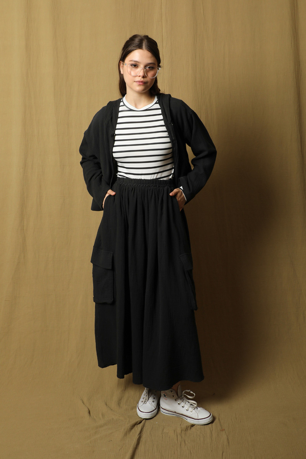 Kargo Cep Müslin Etek Takım Siyah - 2