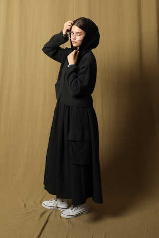 Kargo Cep Müslin Etek Takım Siyah - 7