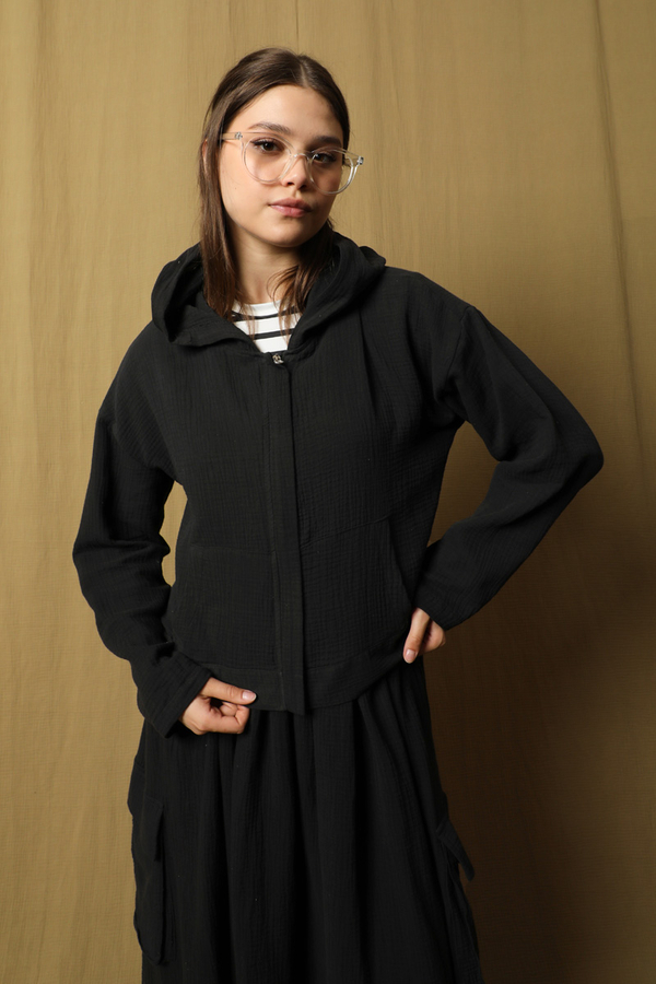 Kargo Cep Müslin Etek Takım Siyah - 1