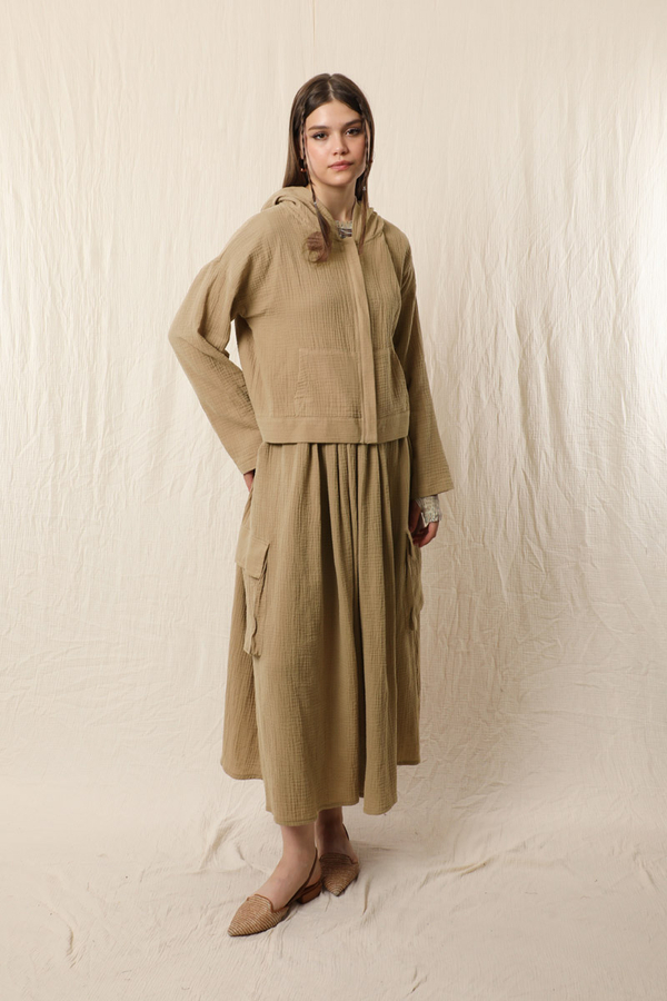 Kargo Cep Müslin Etek Takım Vizon - 2