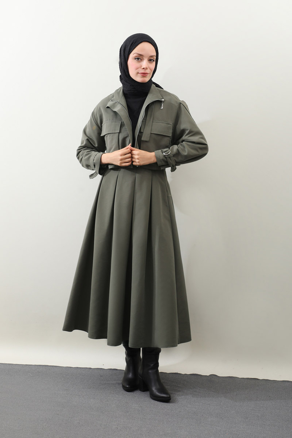 Kargo Cepli Etek Takım Koyu Haki 