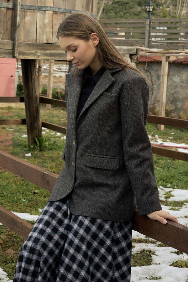 Kaşe Blazer Ceket Antrasit - 9
