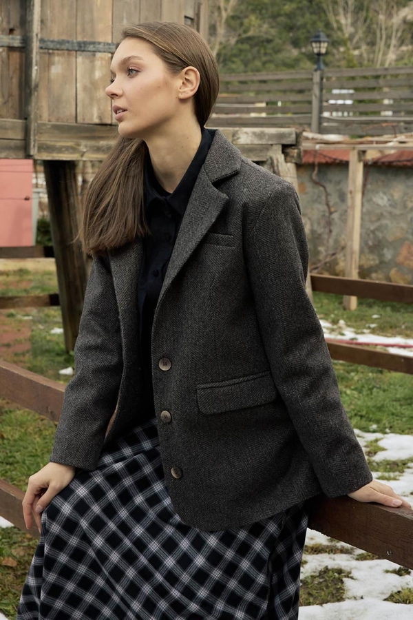 Kaşe Blazer Ceket Antrasit - 15
