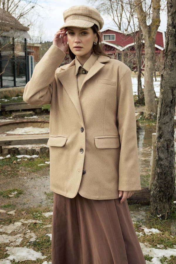 Kaşe Blazer Ceket Bej - 5