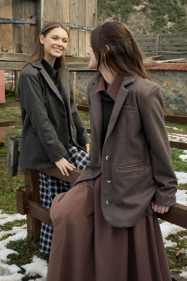 Kaşe Blazer Ceket Kahverengi - 4
