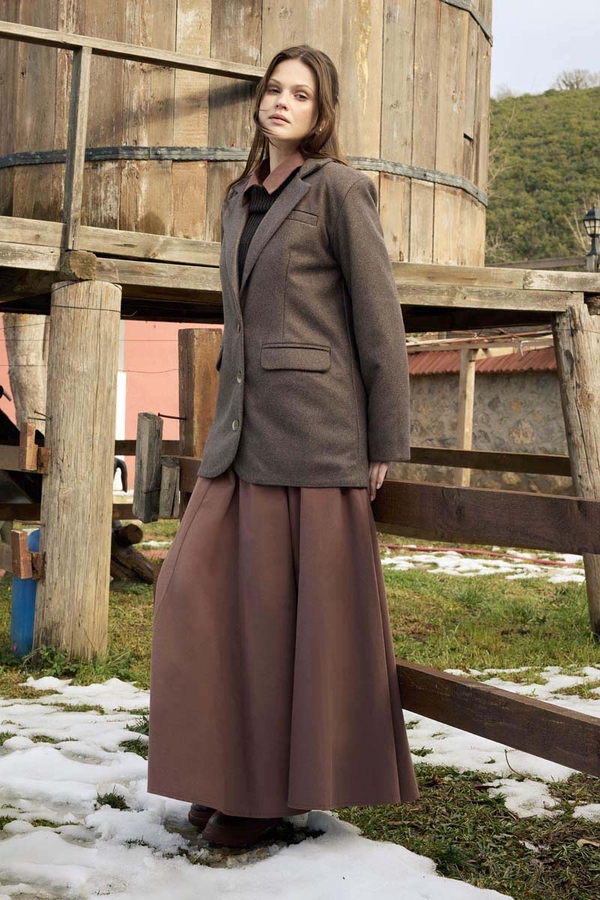 Kaşe Blazer Ceket Kahverengi - 7