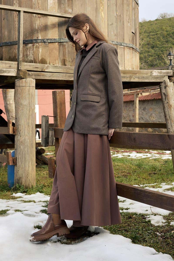 Kaşe Blazer Ceket Kahverengi - 13