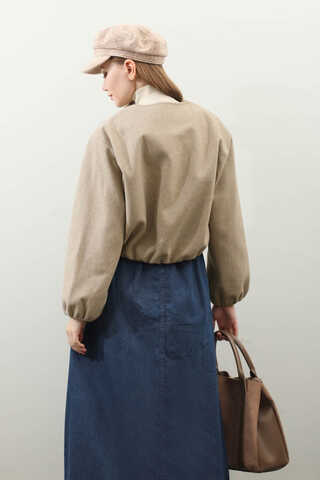 Kaşe Bomber Ceket Vizon - 7