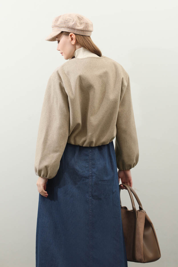 Kaşe Bomber Ceket Vizon - 7