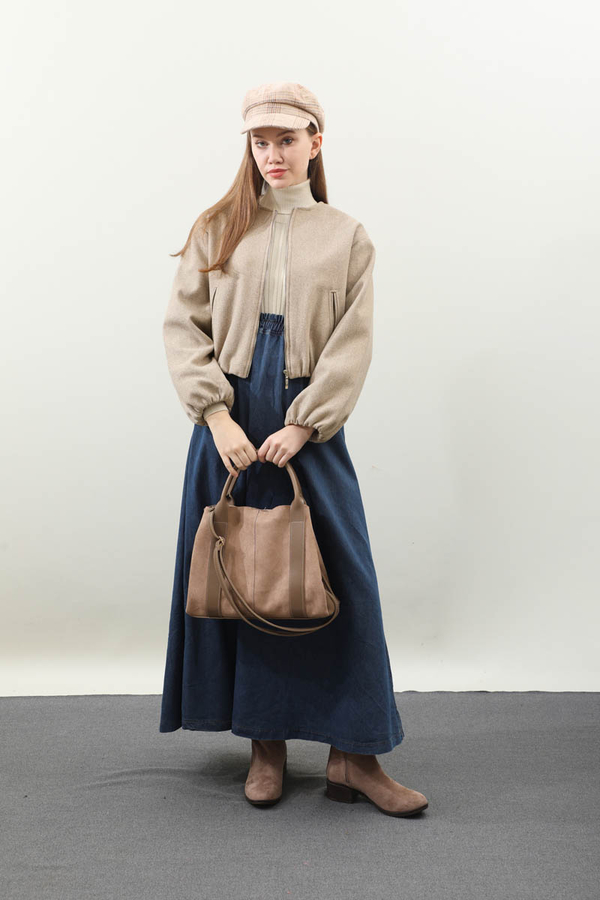 Kaşe Bomber Ceket Vizon - 2