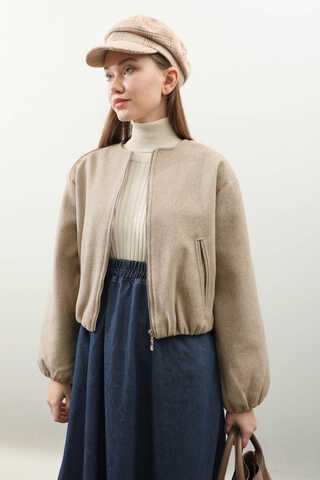 Kaşe Bomber Ceket Vizon - 5