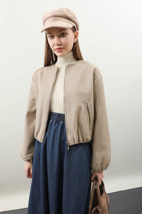 Kaşe Bomber Ceket Vizon - 6