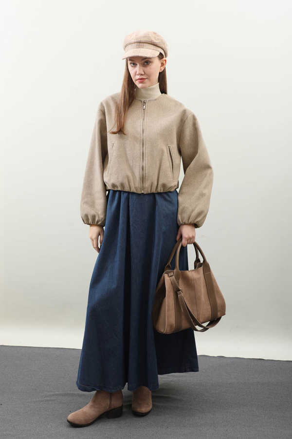 Kaşe Bomber Ceket Vizon - 10