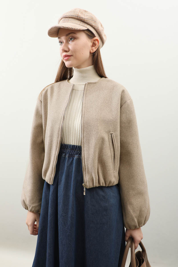 Kaşe Bomber Ceket Vizon - 5