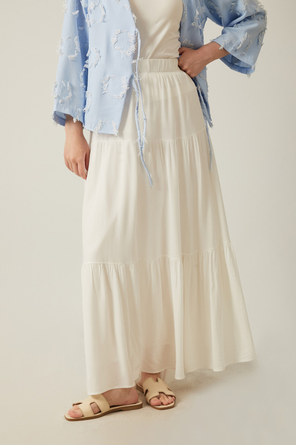 Kat Detaylı Etek Beyaz - 2