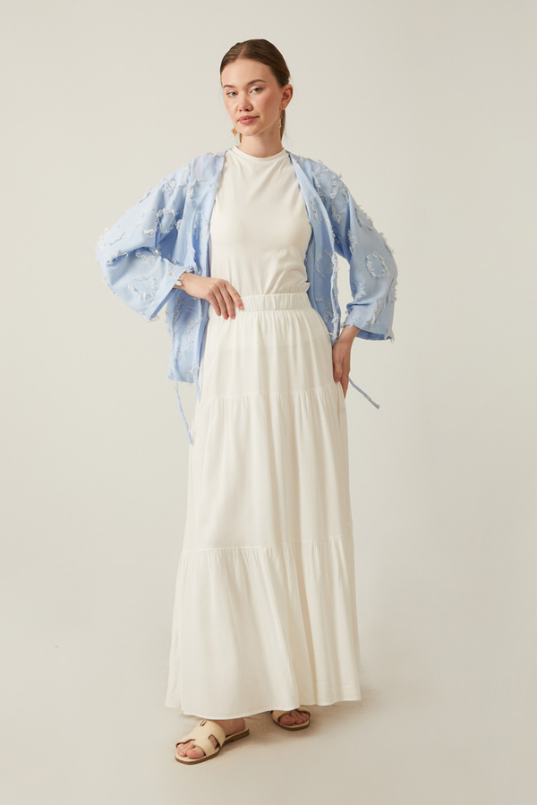 Kat Detaylı Etek Beyaz - 1