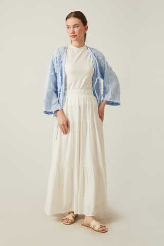 Kat Detaylı Etek Beyaz - 4