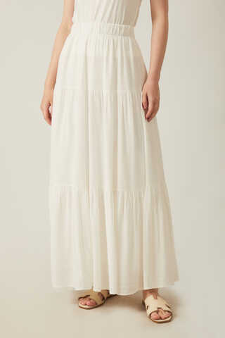 Kat Detaylı Etek Beyaz - 6