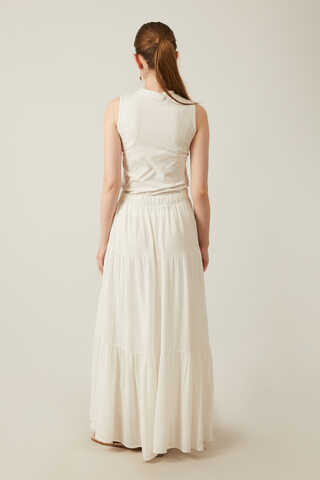 Kat Detaylı Etek Beyaz - 7