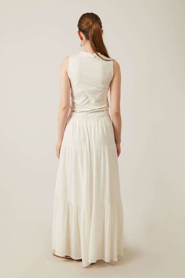 Kat Detaylı Etek Beyaz - 7