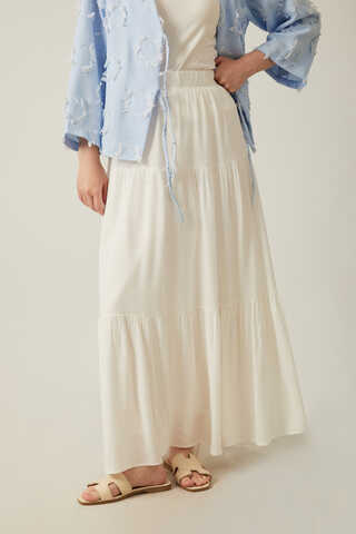 Kat Detaylı Etek Beyaz - 2