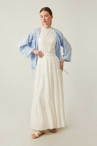 Kat Detaylı Etek Beyaz - 1