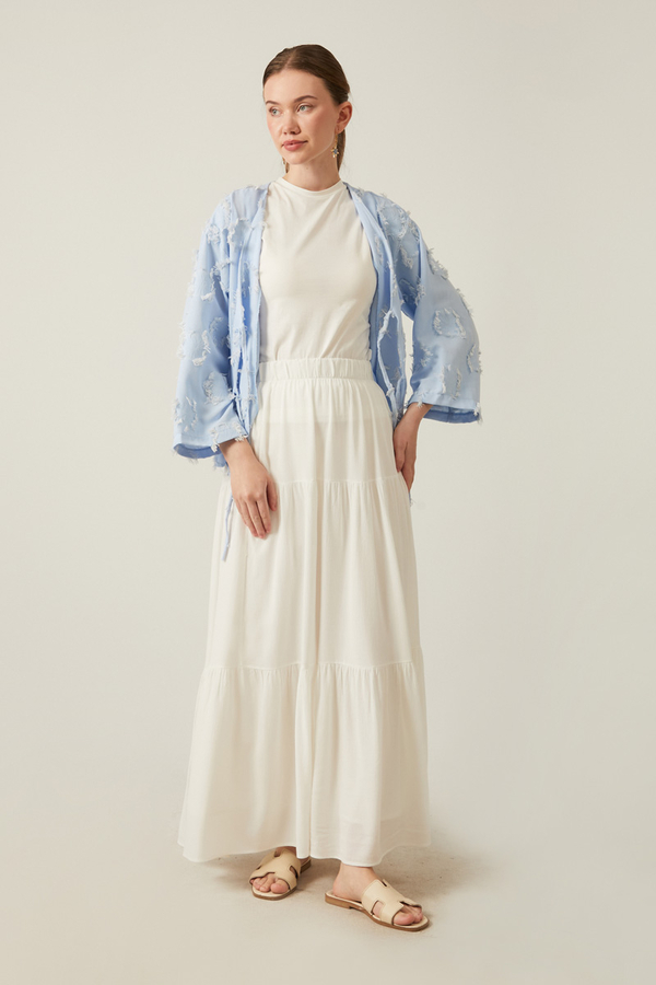 Kat Detaylı Etek Beyaz - 4