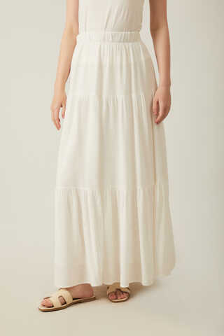 Kat Detaylı Etek Beyaz - 5