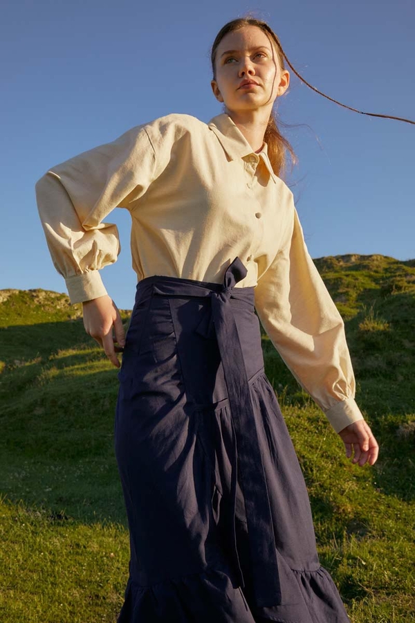 Katlı Büzgülü Etek Lacivert - 8