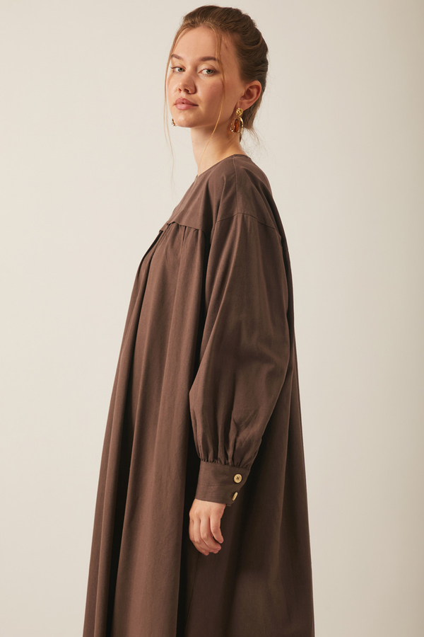 Kayra Yelekli Elbise Takım Kahverengi - 3