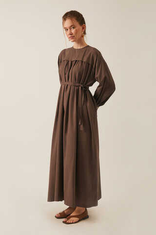 Kayra Yelekli Elbise Takım Kahverengi - 4