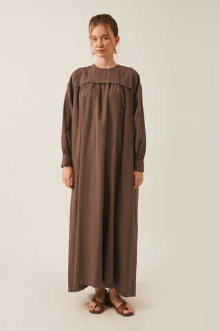 Kayra Yelekli Elbise Takım Kahverengi - 2