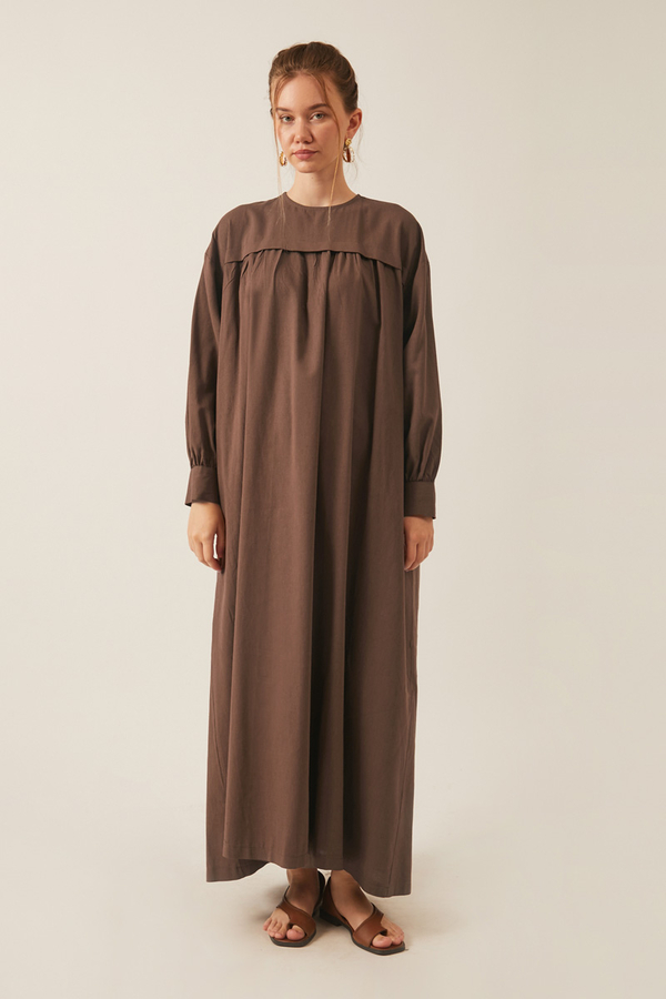 Kayra Yelekli Elbise Takım Kahverengi - 2