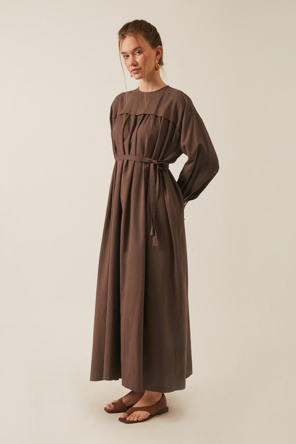 Kayra Yelekli Elbise Takım Kahverengi - 4