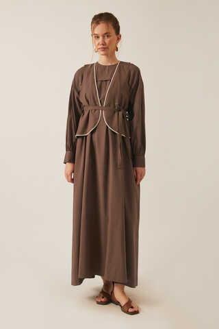 Kayra Yelekli Elbise Takım Kahverengi - 5