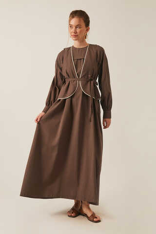 Kayra Yelekli Elbise Takım Kahverengi - 6