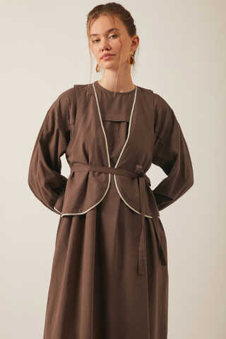 Kayra Yelekli Elbise Takım Kahverengi - 1