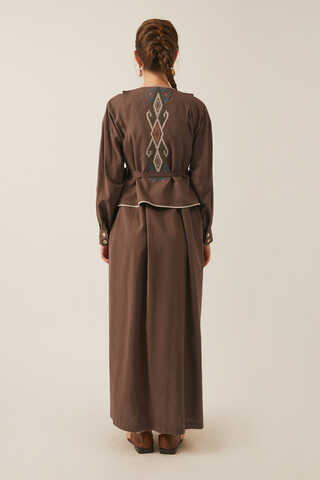 Kayra Yelekli Elbise Takım Kahverengi - 7