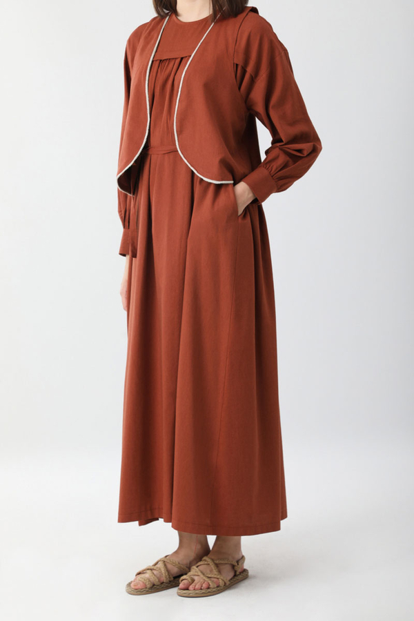 Kayra Yelekli Elbise Takım Kiremit - 14