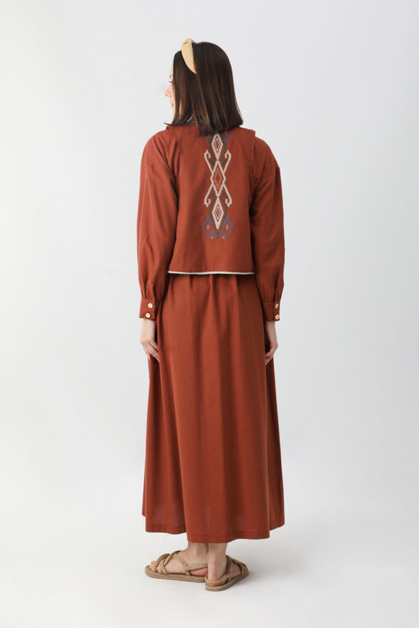 Kayra Yelekli Elbise Takım Kiremit - 15