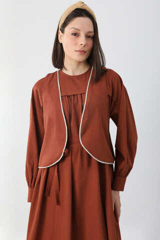 Kayra Yelekli Elbise Takım Kiremit - 11