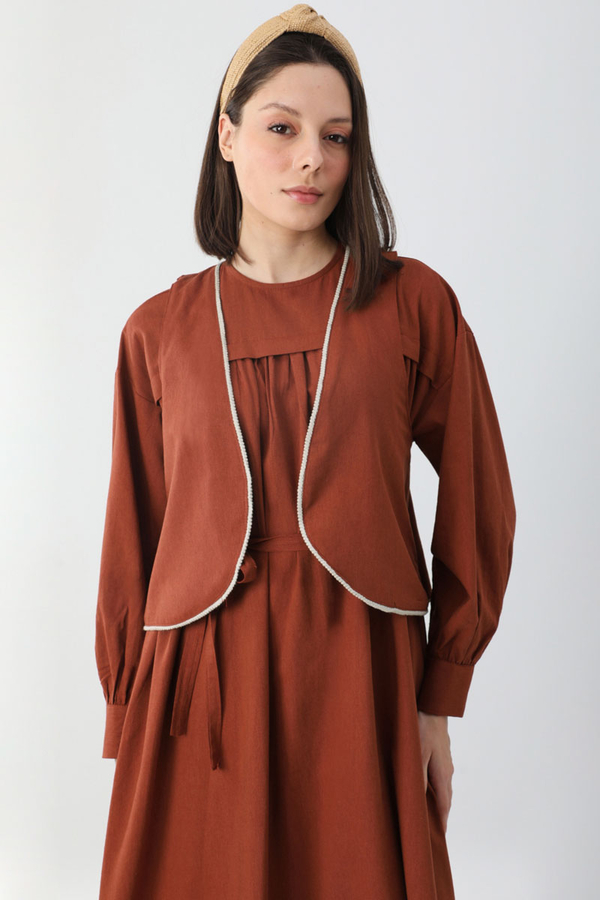 Kayra Yelekli Elbise Takım Kiremit - 11